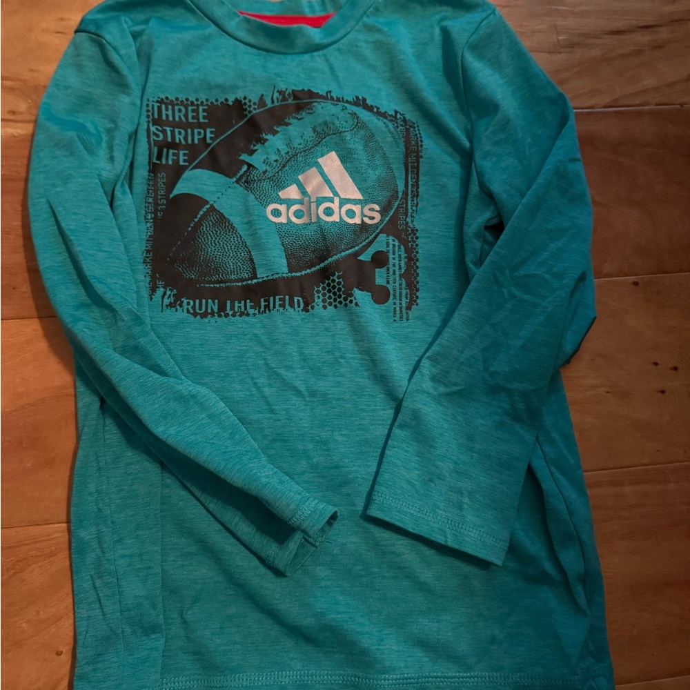 Adidas Blue Long Sleeve Tee with Geometric Design